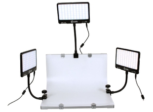 Grifon DVK-380 SL Фотостол с 3-мя осветителями ( 3 тонкие LED панели, стол ST-0405S, 3 гибких кронштейна PBG-200A2, 3 адаптера питания 3,9V )